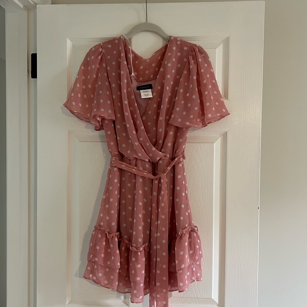 NWOT Pink and White Polka Dot Mini Dress